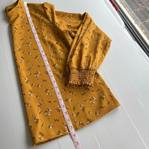 Jeanswest Blouse Top Blouse Mustard Yellow Floral Long Sleeve Size M 12 - Picture 9 of 9
